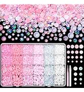 9000 Pcs Flatback Nail Pearl and Jelly Resin Rhinestones for Crafting, Pink White Mixed Size 3-8m...