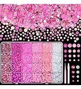 9000 Pcs Flatback Nail Pearls and Jelly Resin Rhinestones for Crafting, Dark Pink Mixed Size 3-8m...