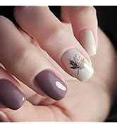 24Pcs Thanksgiving Press ons Fingernails Maple Leaf Press on Nails Glossy Silver Glitter Short Sq...