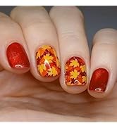Cat Eye Maple Press on Nails 24 Pcs Autumn Maple Leaves Acrylic Fake Nails Short Square Glossy Re...