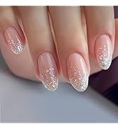 Medium Length Press on Nails Almond Fake Nails with Designs Pink Acrylic Nails Glue on French Tip...