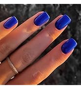 Blue Press on Nails Medium Square Solid Color Fake Nails Coffin Blue Full Cover Acrylic Nails Pre...
