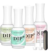 AZUREBEAUTY 4+4Pcs Dip Powder Liquid Set 15ml/0.5oz, with Base/Top Coat, Activator, Brush Saver, ...