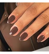 Brown Press on Nails Short Almond Fake Nails Press ons, Thick Solid Color Glue on Nails Short Fal...