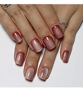 Short Square Press On Nails Cat Eye Press on Nails Fashionable Gel False Nails Reusable Acrylic F...