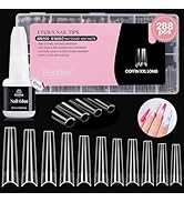 Beetles Gel Nail Tips Kit Etch-X, Coffin XXL, 288Pcs 12 Sizes, with 10mL Nail Glue, Pre-Etched Ha...