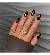 Dark Red Press on Nails Medium Short Square,Xcreando Spring Summer Fake Nails Medium Glue on Nail...