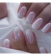 Short Press on Nails Square Fake Nails with Design Pink White Ombre Glitter False Nails Acrylic N...