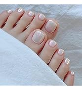 Square Press on Toenails Short Fake Toe Nails with Aurora Designs Daily Wear Simple Toenail Press...