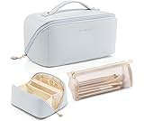 Vlando Large Capacity Travel Cosmetic Bag - Makeup Bag, PU Leather Waterproof Cosmetic Bag, Light Blue