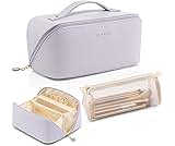 Vlando Large Capacity Travel Cosmetic Bag - Makeup Bag, PU Leather Waterproof Cosmetic Bag, Purple