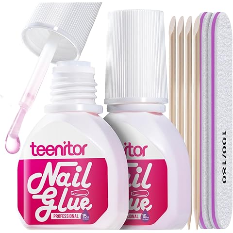 Teenitor 30ml Nail Glue for Acrylic Nails, Press on Nail Glue Strong Brush on Nail Glue, Strong Nail Glue for Press On Nails, Nail Glue for Broken Nail Nail Tip Glue, Super Nail Glue
