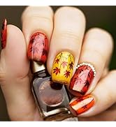 Red Maple Leaf Press on Nails Rhinestone Gel Glue on Acrylic Fake Nails 24Pcs Thanksgiving Press ...