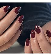 Burgundy Dark Red Press on Nails Short Oval Round Nails Glue on, SXVME Fall Winter Short Fake Nai...