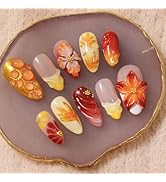 30Pcs Fall Handmade Press on Nails Medium Almond French Tip Fake Nails Maple Leaf False Nails wit...
