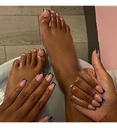 Short Press On French Tip Fake Toenails - 48PCS Glossy Glue On Nails in Medium Black & Nude for W...