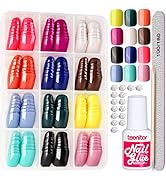 Teenitor Press On Nails Short Square, 12 Colors Short Press On Nails With Nail Glue, Short Glue O...