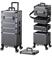 FRENESSA Rolling Makeup Train Case Cosmetology Case on Wheels 5 in 1 Makeup Case with Lid Rolling...