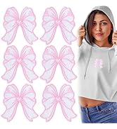 CustomyLife 6pcs Pink Bow Patches Self-Adhesive, 2 inch Bowknot Embroidered Appliques Cute Sewing...
