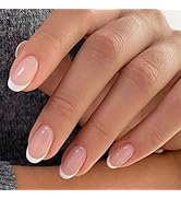 modelones French Tip Press On Nails, Short Oval Fake Nails Press Ons with Nail Glue, Adhesive Tab...