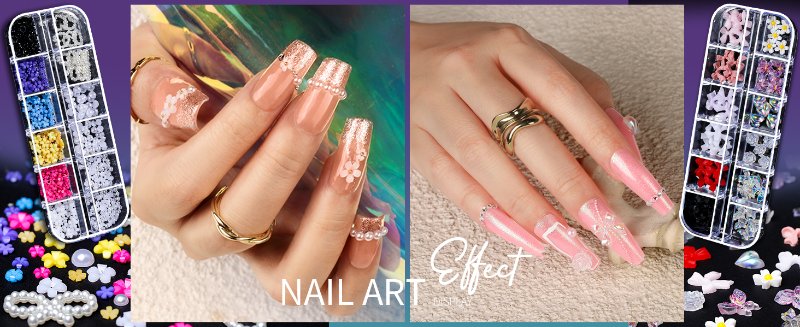 Bow and Butterfly Nail Charms VS Nail Pearls and Flower Nail Charms Design