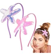 CustomyLife 2pcs Starfish Sequin Headband for Girls, Non-Slip Glitter Mermaid Hair Band, Sparkly ...