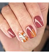 Thanksgiving Press ons Fingernails 24Pcs Maple Leaf Press on Nails Fall Leaves Stick on Nail Glos...
