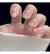 Nude Gradient Press on Nails Medium Ballerina Fake Nails French Solid Color false Nails Full Cove...