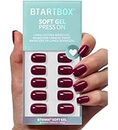 BTArtbox Press On Nails Short - Plum Red Squoval Press On Nails with Glue for Women, Opaque Soft ...