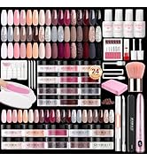AZUREBEAUTY Dip Powder Nail Kit with Electric Nail Drill, 24 Colors Nude Pink Glitter Nail Powder...