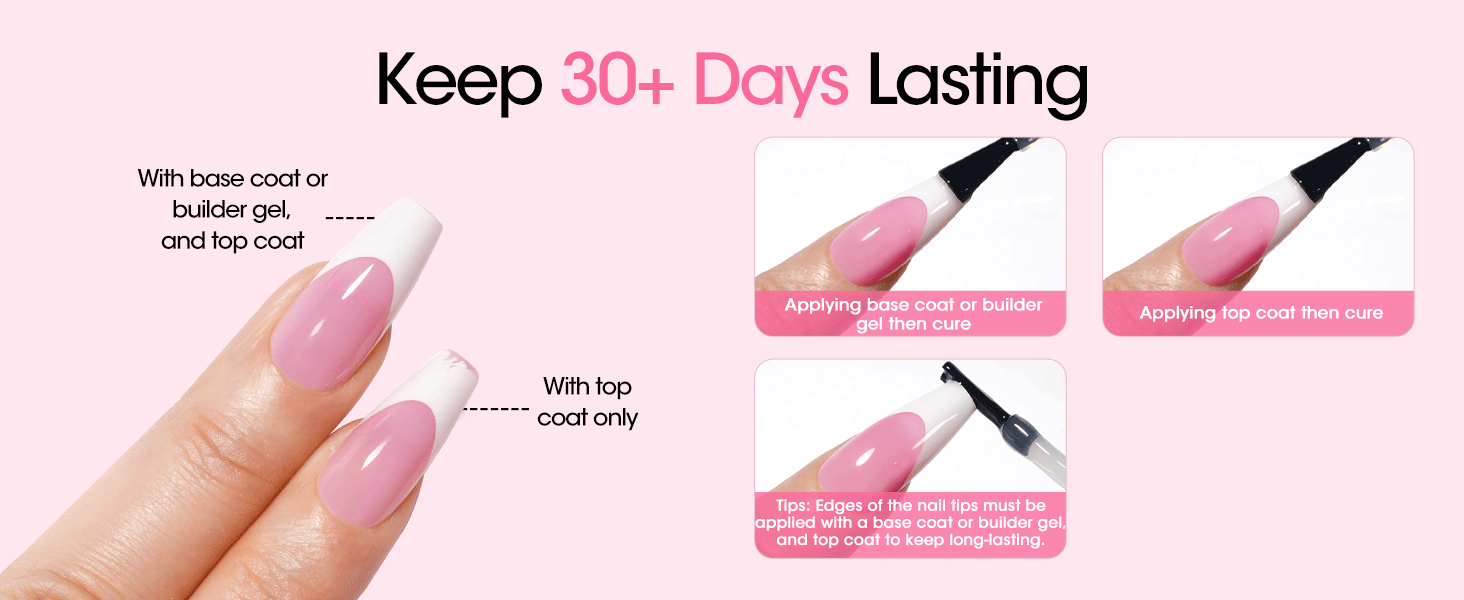 Gellen pink short square french tip press on nails