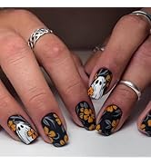 Halloween Press on Nails Short Square Fake Nails with Design Fall White Ghost False Nails Artific...