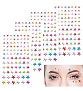 CustomyLife 4 Sheets Halloween Star Face Gems Stickers Colorful Makeup Jewels Eye Crystal Rhinest...