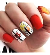 24Pcs Maple Leaf Press on Nails Fall Leaves Gel Glue on Acrylic Fake Nails Thanksgiving Press ons...