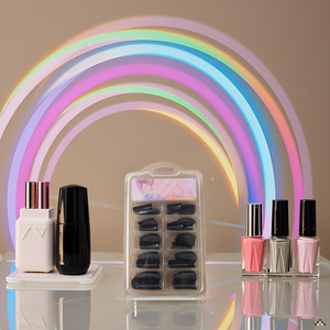 A stylish vanity table with various nail art tools and accessories neatly arranged, showcasing the p
