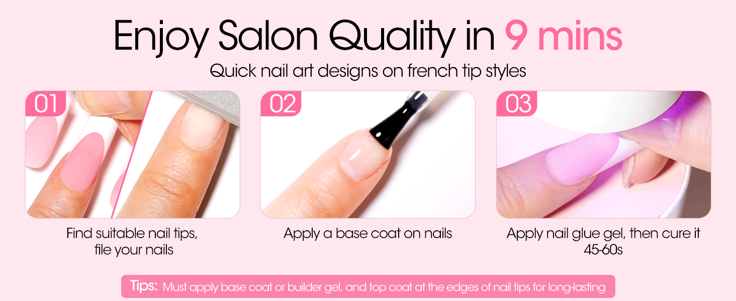 Pink short square french tip press on nails
