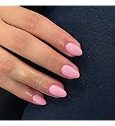 Pink Press on Nails Short Oval Round Nails Glue on, SXVME Fall Winter Short Fake Nails Press ons,...