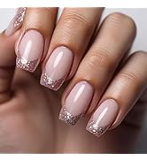 Short Press on Nails Coffin Fake Nails French Tip Nails Press ons Glossy Glue on Nails Pink False...