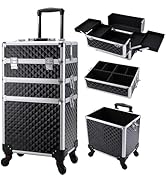 FRENESSA 3 in 1 Rolling Makeup Train Case Professional Cosmetic Trolley Large Storage with Keys S...