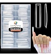 Luckyfairy Extra Long Square Nail Tips, XXL 120Pcs 12 Sizes No C Curve Clear Acrylic Nails Straig...