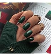 Emerald Green Press on Nails Short Medium Square Glue on Nails Set, Xcreando Summer Square Fake N...