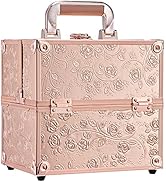 FRENESSA Makeup Train Case Cosmetic Box Portable Makeup Case Organizer 4 Trays Travel Case Storag...