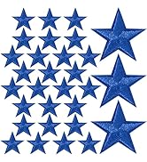 CustomyLife 30 Pcs 1 Inch Star Iron on Patches, Blue Sew on Star Embroidered Appliques Embellishm...
