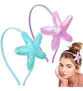 CustomyLife 2pcs Mermaid Starfish Headband for Girls, Non-Slip Glitter Sequin Hair Band, Sparkly ...