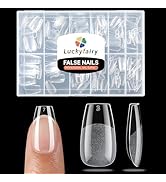 Luckyfairy Short Coffin Fake Nails, 240pcs Soft Gel Pre-Filed Acrylic Short Ballerina Nail Tips, ...