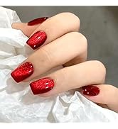 24 Pcs Glitter Red Press on Nails Short Fake Nails Acrylic Nails Press ons Reusable False Nails w...