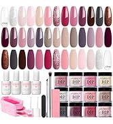 AZUREBEAUTY 31 Pcs Dip Powder Nail Kit Starter 20 Colors Clear Nude Pink Brown Glitter All Season...