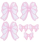 CustomyLife 6pcs Pink Bow Patches Self-Adhesive, 2 inch 1 inch Bowknot Embroidery Appliques Cute ...