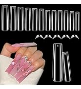 Luckyfairy XXL Nail Tips Square 504 Pcs 12 Sizes - No C Curve Flat Square Nail Tips Clear 2XL Ful...