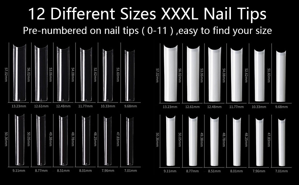 no c curve 3xl square nail tips-clear acrylic nails squar